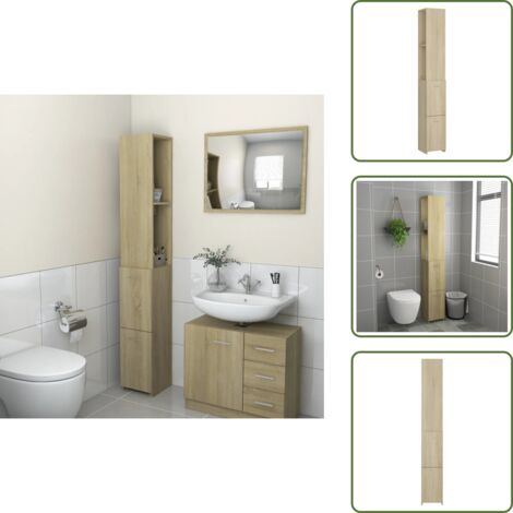 Armoire salle de bain chêne sonoma 25x26,5x170 cm - Armoire Salle De Bain - Meuble Salle De Bain - Rangement Salle De Bain - Commode Salle De Bain - Étagère Salle De Bain