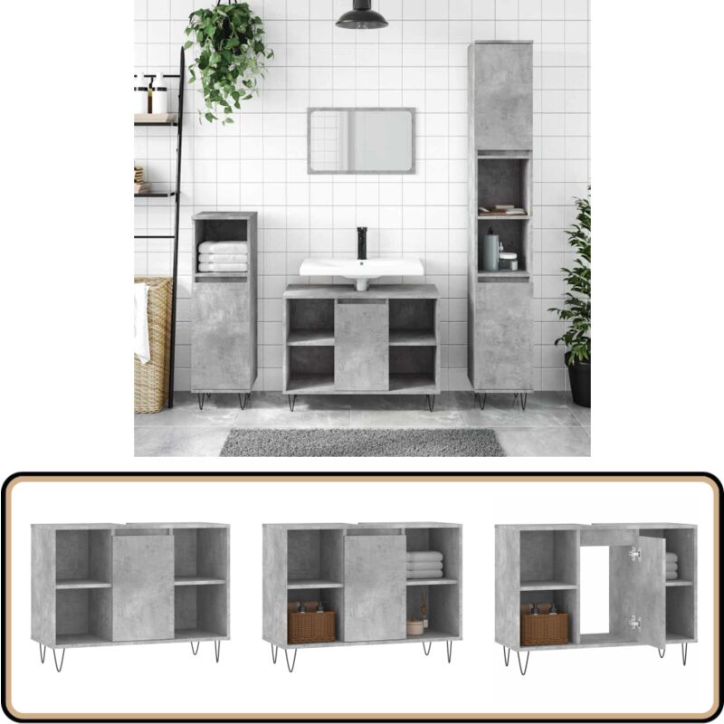 Vidaxl - Armoire salle de bain gris béton 80x33x60cm bois d'ingénierie - Meuble De Salle De Bain - Armoire De Salle De Bain - Rangement Salle De Bain