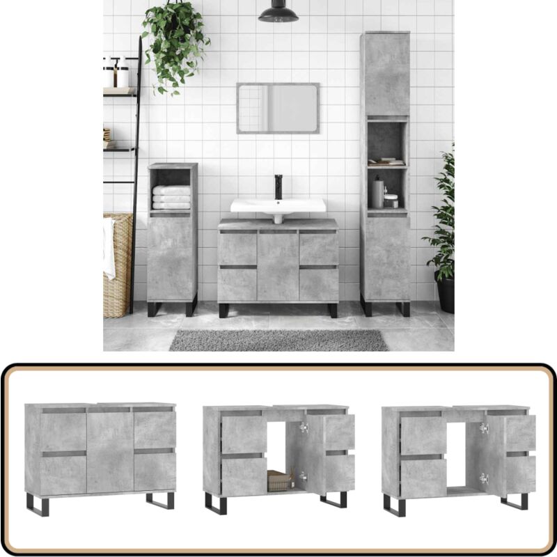 Vidaxl - Armoire salle de bain gris béton 80x33x60cm bois d'ingénierie - Meuble De Salle De Bain - Armoire Salle De Bain - Rangement Salle De Bain