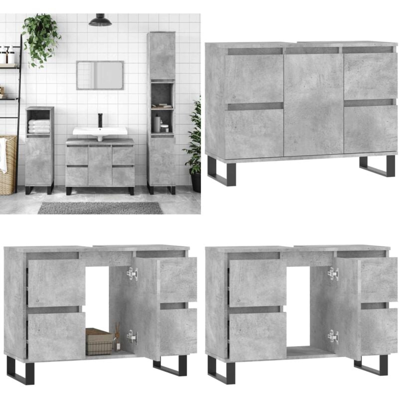 Vidaxl - Armoire salle de bain gris béton 80x33x60cm bois d'ingénierie - Meuble De Salle De Bain - Armoire Salle De Bain - Rangement Salle De Bain