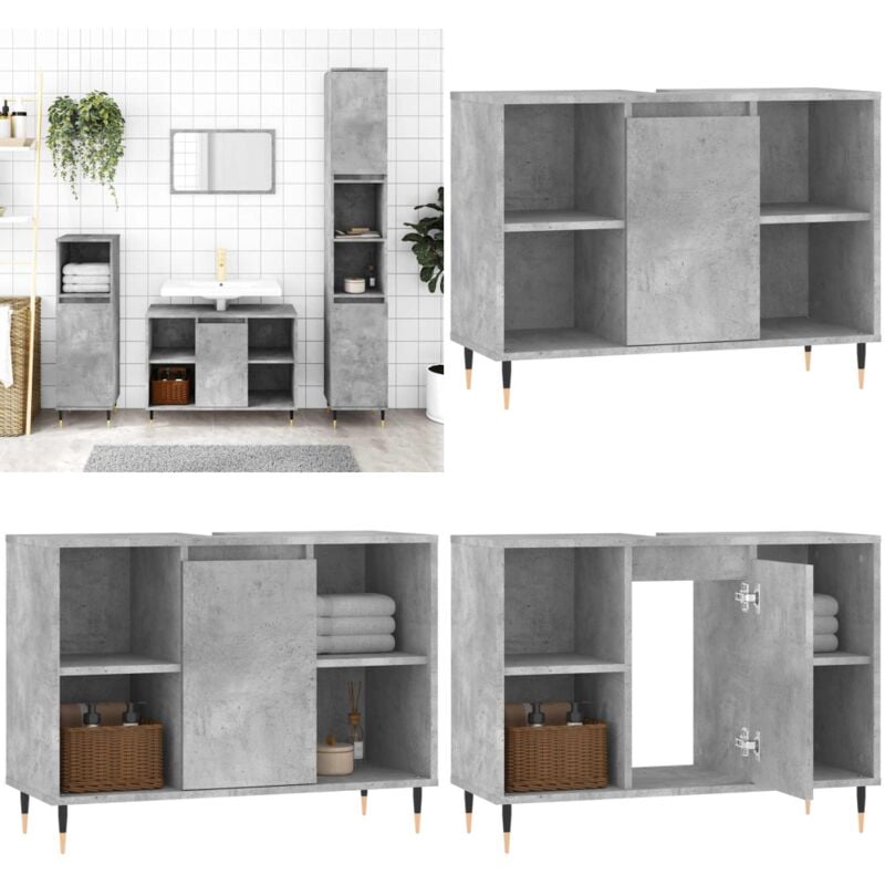 Vidaxl - Armoire salle de bain gris béton 80x33x60cm bois d'ingénierie - Meuble De Salle De Bain - Armoire Salle De Bain - Rangement Salle De Bain