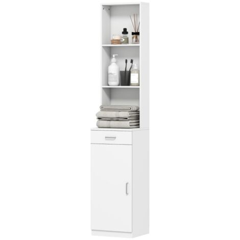 Armoire salle de bain haute etroite blanche moderne avec tiroir porte et etageres reglables 35x30 5x179 cm parfaite pour rangement salle de bain ou salon