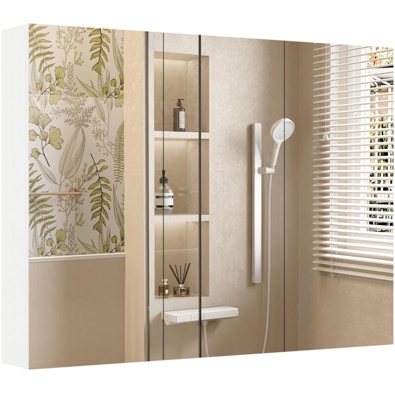 armoire salle de bain miroir meuble rangement toilette armoire à pharmacie portes miroir sans cadre mural encastré gain de place imitation bois entr
