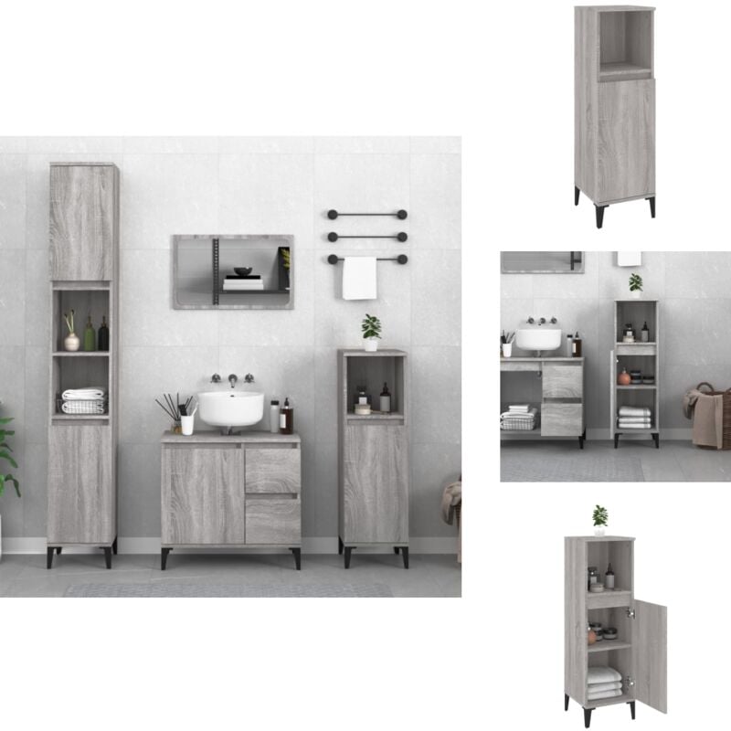 Armoire salle de bain sonoma gris 30x30x100 cm - Meuble De Salle De Bain - Armoire De Salle De Bain - Rangement Salle De Bain - Commode Salle De Bain