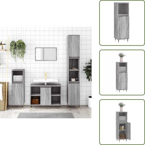 Armoire salle de bain sonoma gris 30x30x100 cm - Meuble Salle De Bain - Armoire Salle De Bain - Rangement Salle De Bain - Commode Salle De Bain - Design Industriel