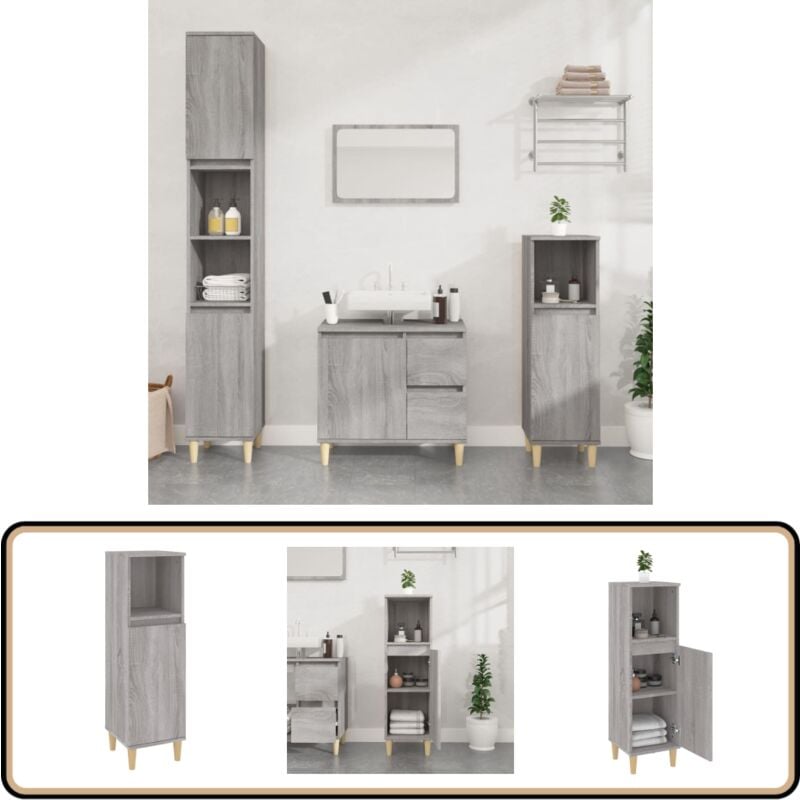 Armoire salle de bain sonoma gris 30x30x100 cm - Meuble Salle De Bain - Armoire Salle De Bain - Rangement Salle De Bain - Commode Salle De Bain
