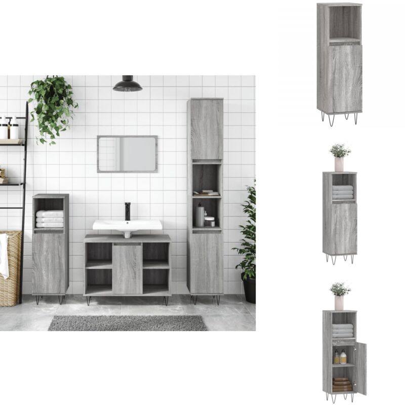 Armoire salle de bain sonoma gris 30x30x100 cm - Meuble Salle De Bain - Armoire Salle De Bain - Rangement Salle De Bain - Design Industriel - Armoire