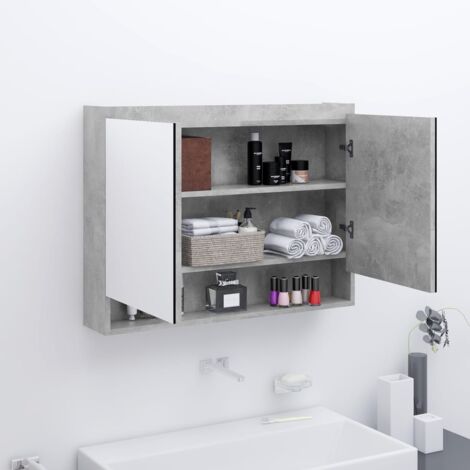 Armoire salle de bain - vidaXL Armoire à miroir de salle de bain 80x15x60 cm MDF Gris béton - Miroir de toilette