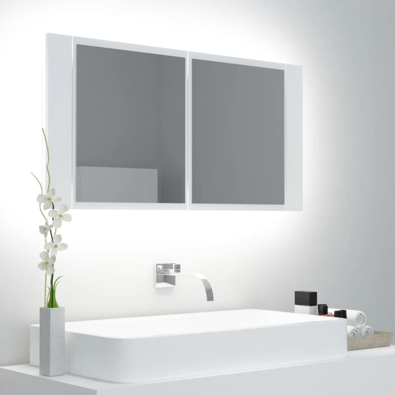 Armoire salle de bain，Meuble de salle de bain à miroir LED Blanc 90x12x45 cm Acrylique CFW280589