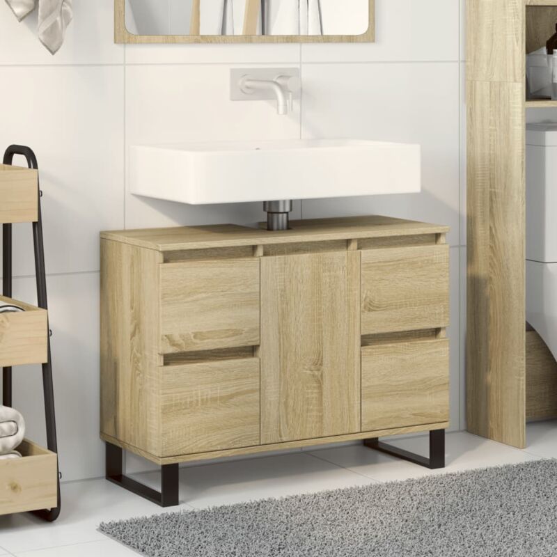 Armoire salle de bain，Meuble de salle de bain chêne sonoma 80x33x60cm bois d'ingénierie CFW93035