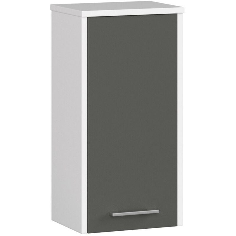 Akord - Armoire salle de bains fin accr. au mur Blanche 30 cm 1 porte façade Gris Graphite 2 étagères 30x22,5x60 cm
