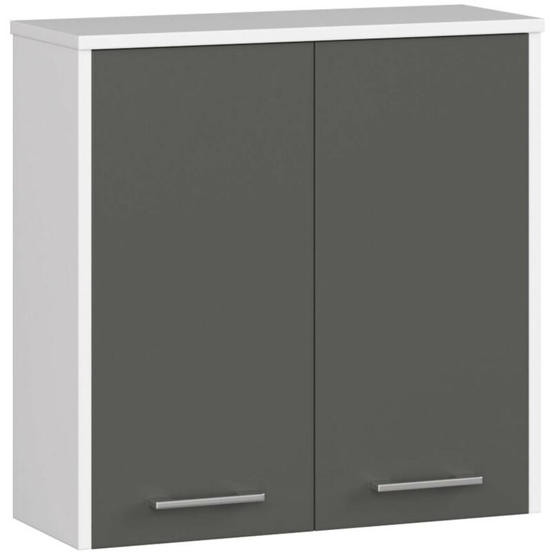 Akord - Armoire salle de bains fin accr. au mur Blanche 60 cm 2 portes façade Gris Graphite 2 étagères 60x22,5x60 cm