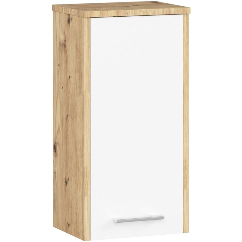 Armoire salle de bains AKORD FIN accr. au mur Chêne Artisan 30 cm 1 porte façade Blanche 2 étagères 30x22,5x60 cm