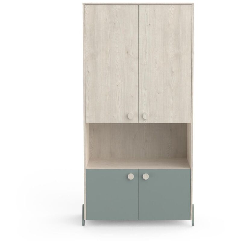 Calicosy - Armoire Scandinave 4 Portes 1 Niche, Décor Bois et Vert - L89 cm - Ilian