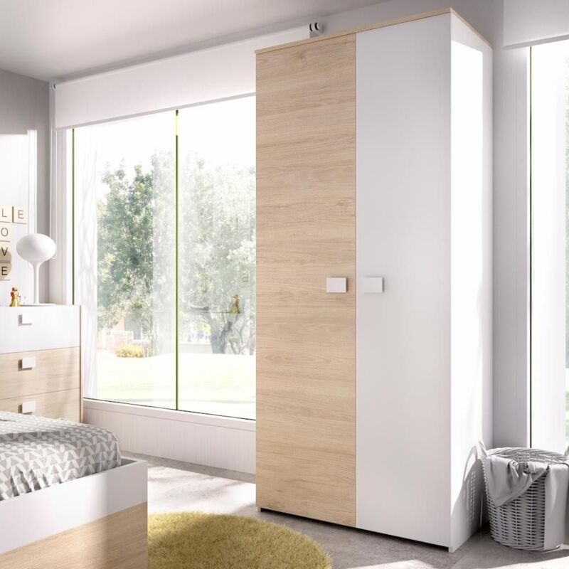 Dekit - Armoire sonia - 2 portes - L90cm - Coloris : Chêne et blanc