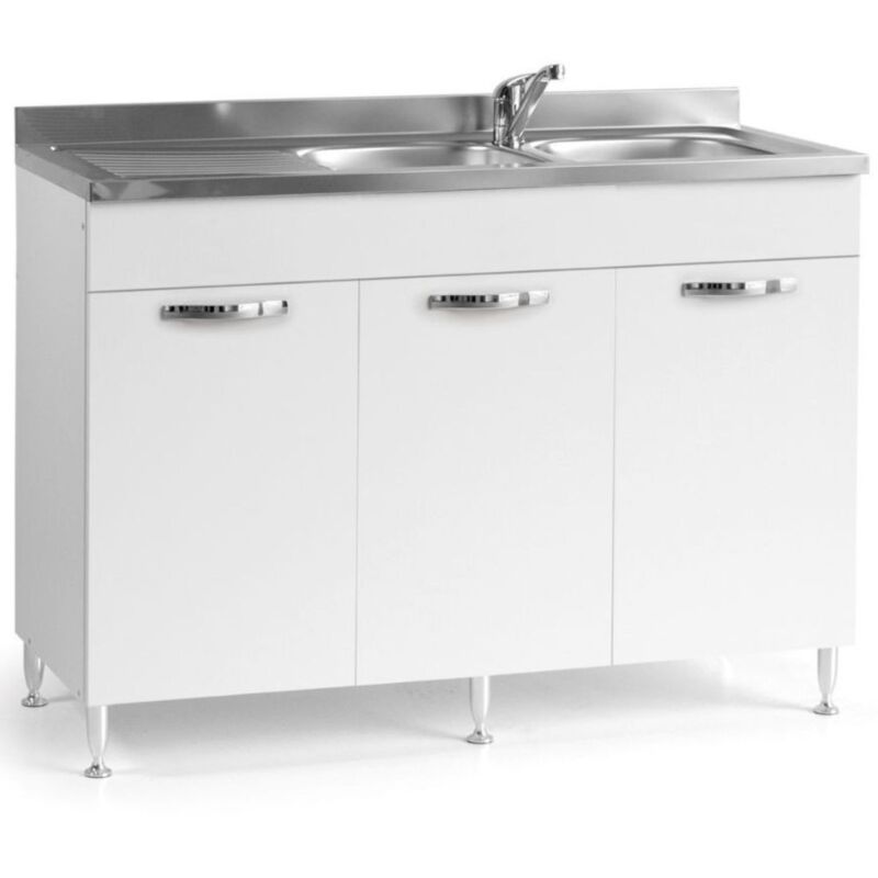 Meuble sous évier avec 3 portes évier exclu blanc cendré 120 cm