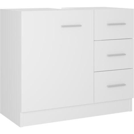 Armoire sous évier blanche 63x30x54 cm – Aggloméré robuste – 1 compartiment et 3 tiroirs – Facile à nettoyer – Inlife