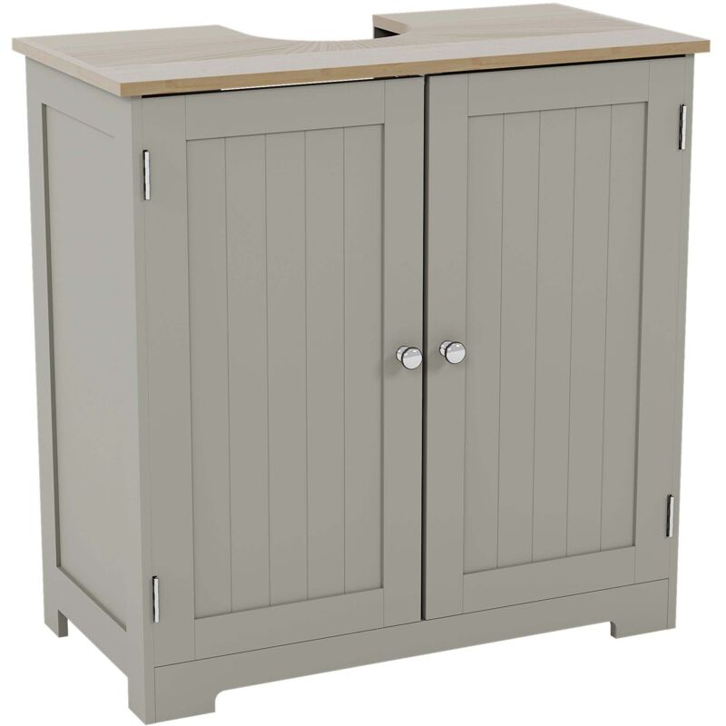Priano Armoire Sous Évier de Salle de Bain à 2 Portes Unité de Rangement H 60 x L 60 x P 30 cm, Gris-et-Chêne