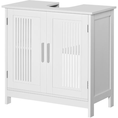 Armoire sous lavabo 2 portes MDF gain d'espace étagères ajustables 60x30x60cm Blanc