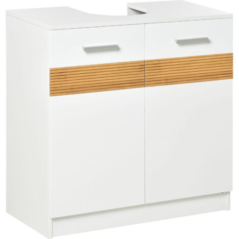 Armoire sous lavabo sol 2 portes étagère intérieure style moderne, 60x30x60,5 cm, blanc