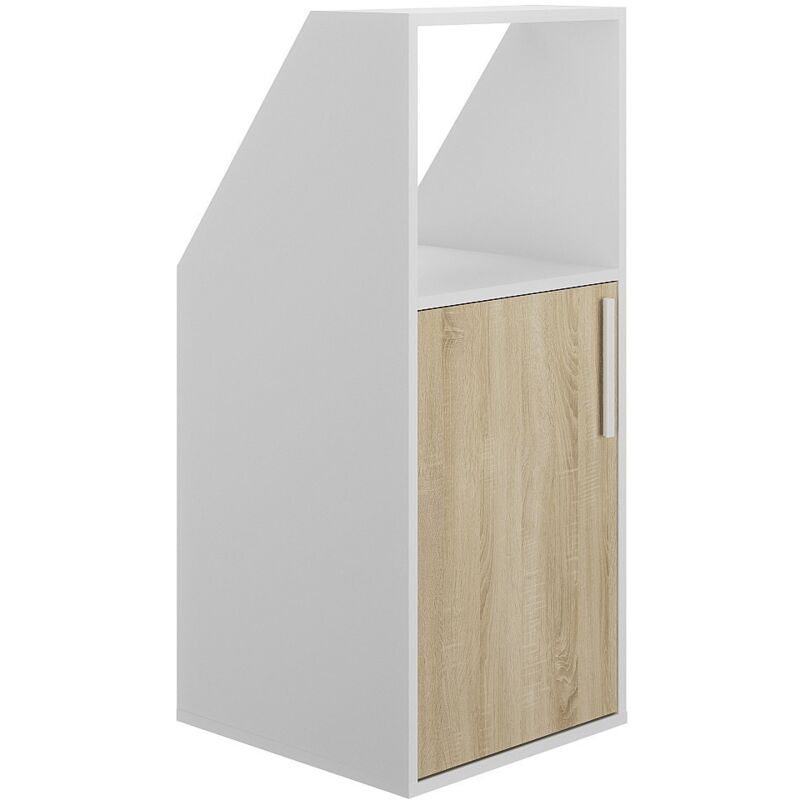 Vente-unique - Meuble sous pente 1 porte et 1 niche - Blanc et naturel - adezio