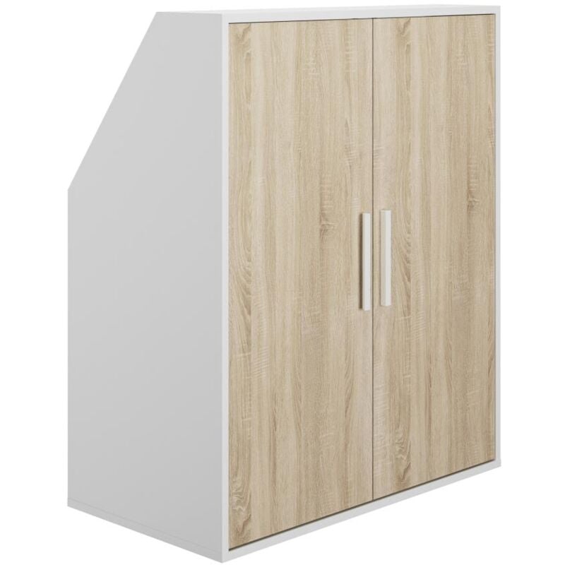 Vente-unique - Armoire sous pente 2 portes - Blanc et naturel - adezio