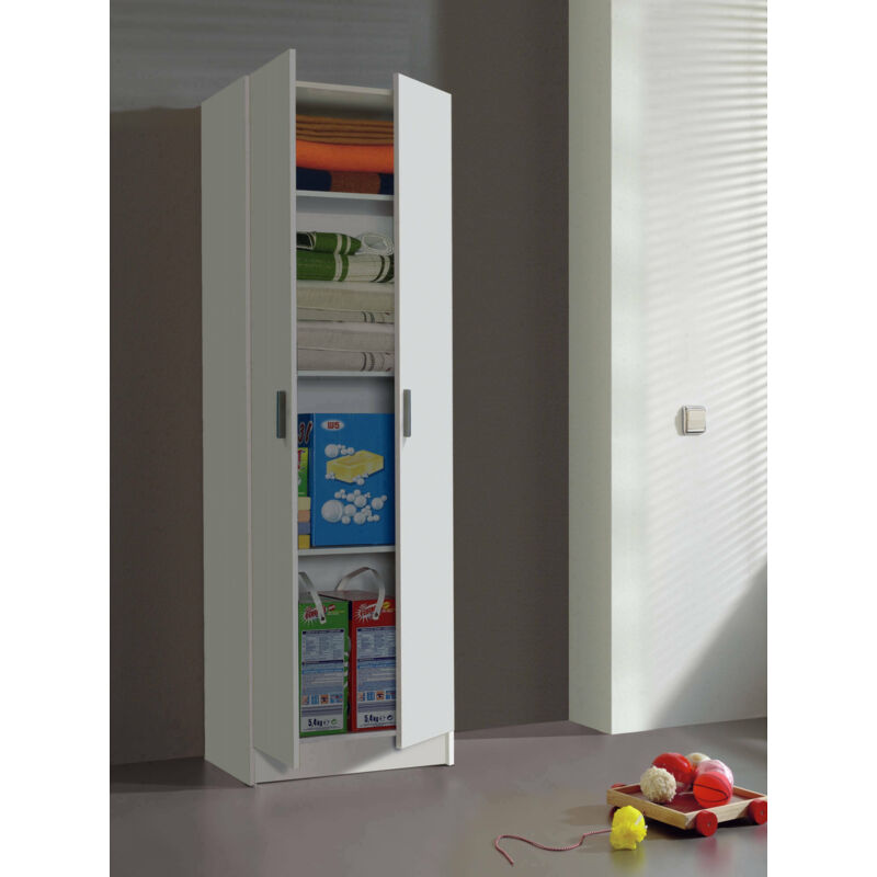 Mobimarket - Armoire polyvalente avec deux portes battantes et trois étagères réglables, couleur blanche,59 x 37 x h180 cm