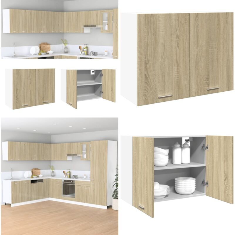 Armoire suspendue Chêne sonoma 80x31x60 cm Aggloméré - Armoire Suspendue - Meuble De Cuisine - Rangement Cuisine - Placard Mural - Étagères Murales