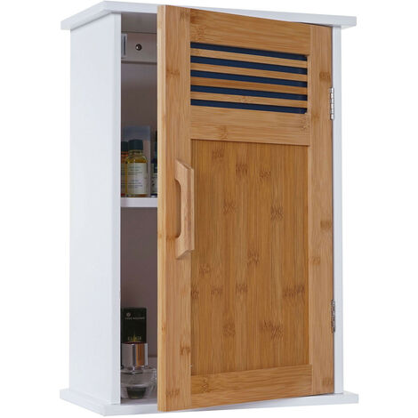 Armoire suspendue de salle de bains HWC-A85, meuble de salle de bains, bambou, 52x35x21 cm blanc