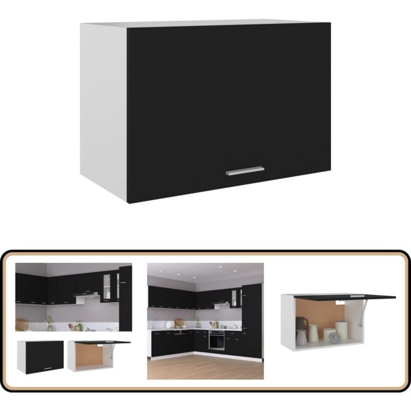Armoire suspendue Noir 60x31x40 cm Bois d'ingénierie - Armoire Suspendu - Meuble De Cuisine - Rangement Cuisine - Armoire Noire - Armoire Murale