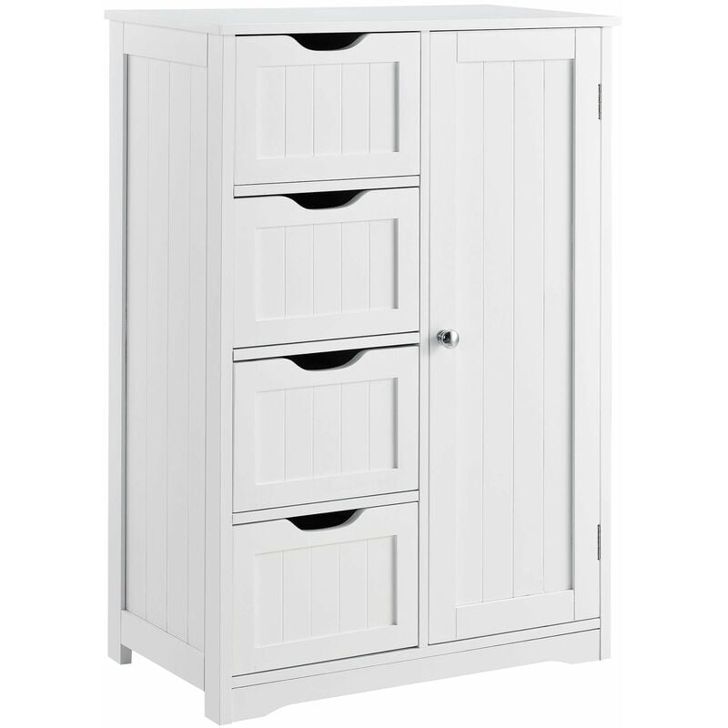 Armoire étagère commode de salle de bain meuble de rangement mdf laqué 81 cm Blanc