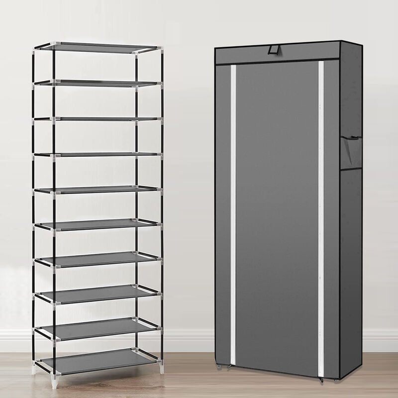 Haloyo - Armoire étagères à chaussures 10 couches avec housse 27 paires de chaussures Rangement Pratique en toile avec zip gris foncé 6030160cm
