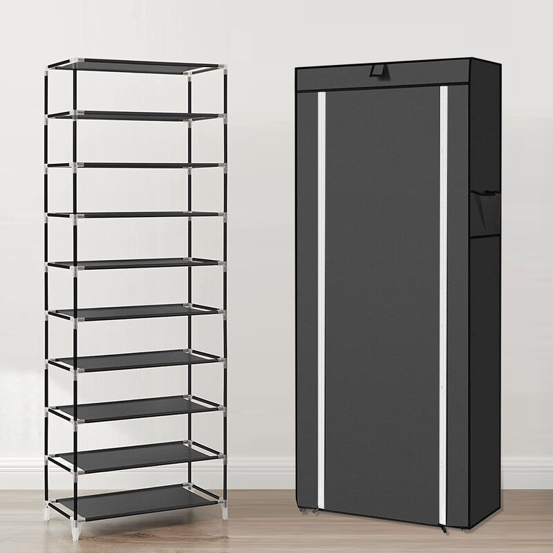 Armoire étagères à chaussures 10 couches avec housse 27 paires de chaussures Rangement Pratique en toile avec zip noir 6030160cm