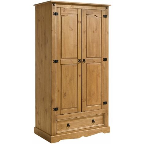 Armoire Tequila Penderie Pour Vetements Style Mexicain Avec 2 Portes 1 Etagere 1 Tiroir En Pin Massif Finition Teintee Ciree 81295