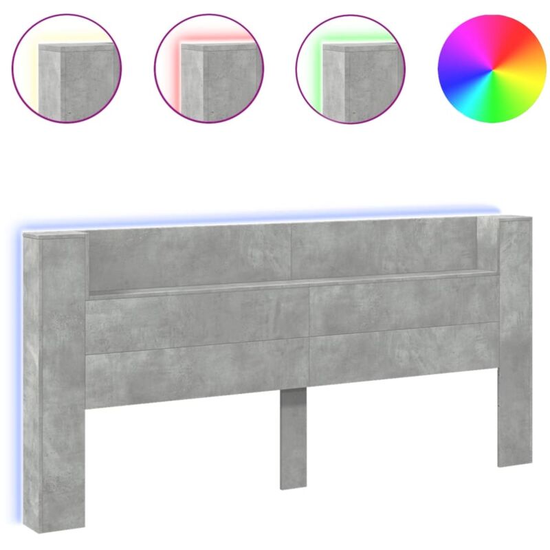 Armoire tête de lit avec led gris béton 220x16,5x103,5 cm - Vidaxl