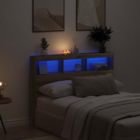 Armoire tête de lit avec LED chêne artisanal 140x17x102 cm vidaXL