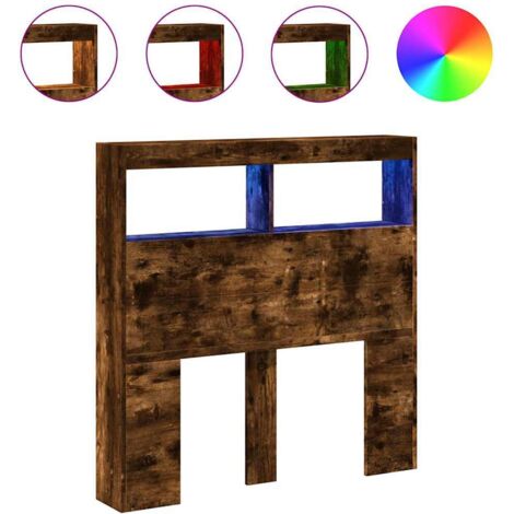 Armoire tête de lit avec LED chêne fumé 100x17x102 cm