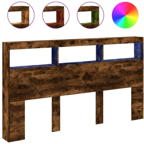 Armoire tête de lit avec LED chêne fumé 180x17x102 cm