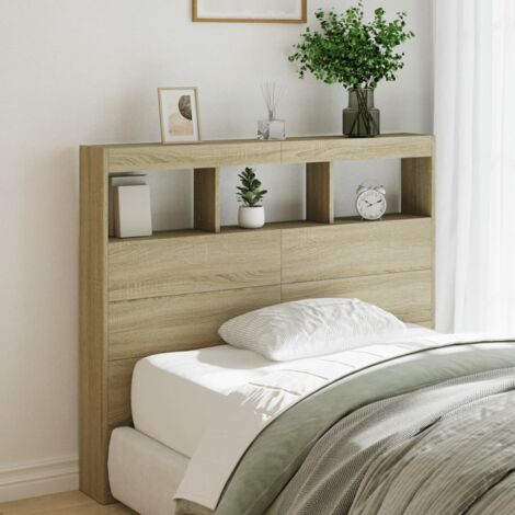 Armoire tête de lit avec LED chêne sonoma 120x17x102