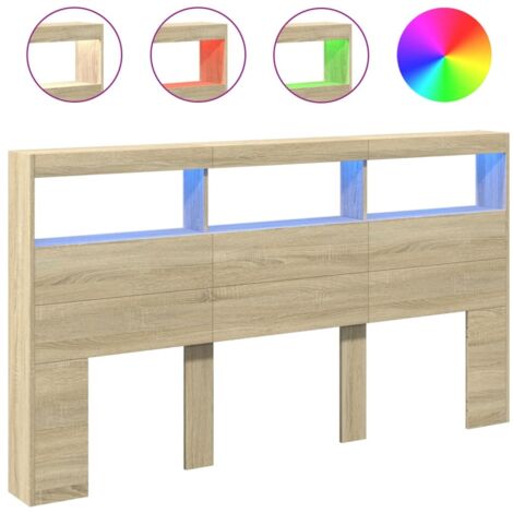 Armoire tête de lit avec LED chêne sonoma 180x17x102 cm
