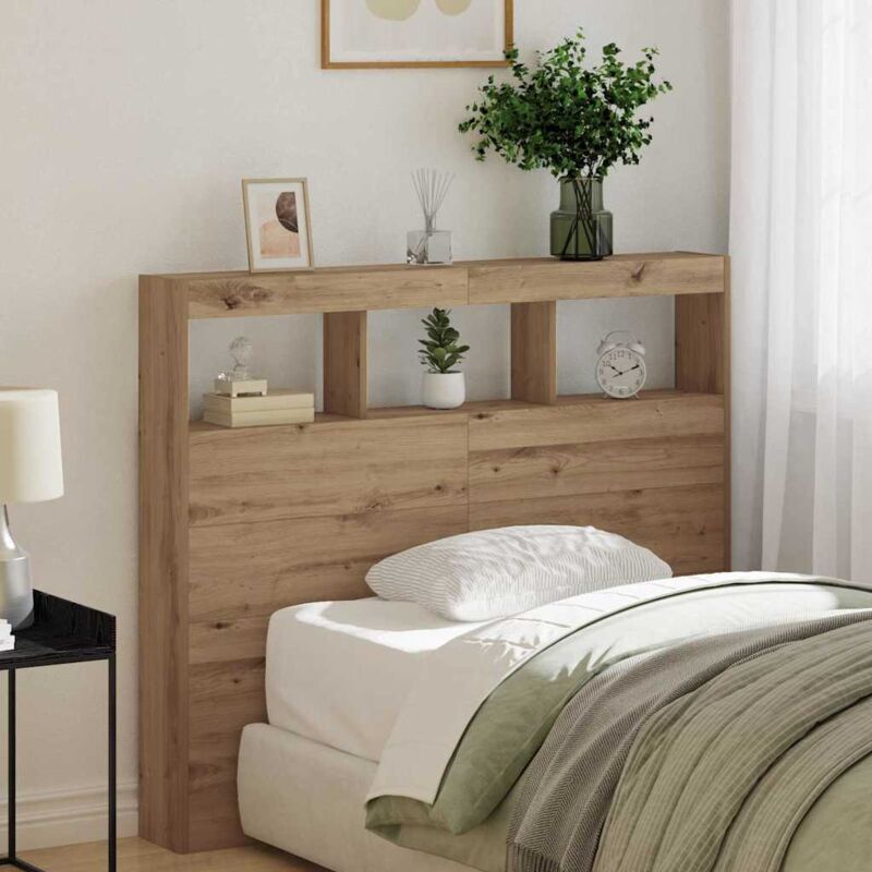 Testata Con Mobile E Led Rovere Artigianale 121 X 17 X 102 Cm - Vidaxl