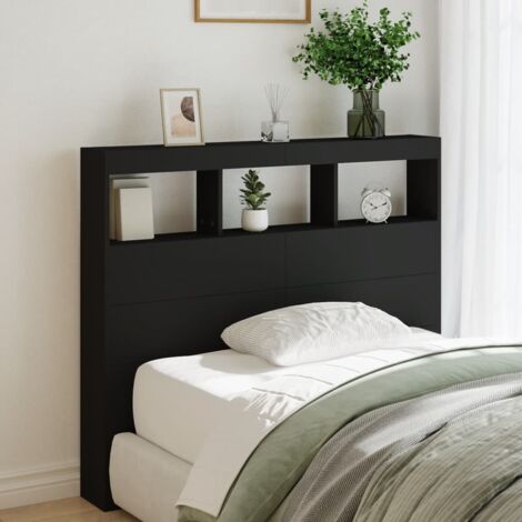 Armoire tête de lit avec LED-Panneau de lit avec rangement noir 120x17x102 cm 326120
