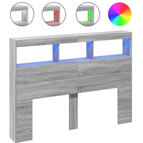 Armoire tête de lit avec LED sonoma gris 140x17x102 cm