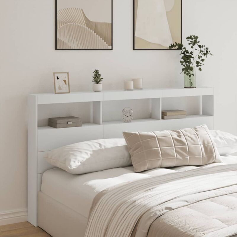 Armoire Tête de lit avec led, Tête de lit avec rangement blanc 180x17x102 cm CON97134 design in