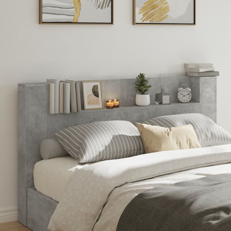 Armoire Tête de lit avec led, Tête de lit avec rangement gris béton 180x16,5x103,5 cm CON39714 design in