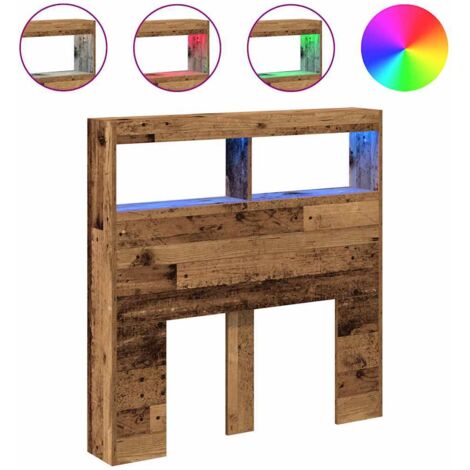 Armoire tête de lit avec LED vieux bois 100x17x102 cm