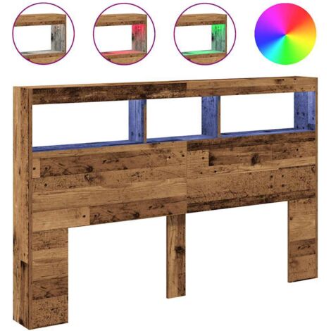 Armoire tête de lit avec LED vieux bois 160x17x102 cm