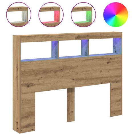 Armoire Tête de lit,Panneau décoratif avec LED chêne artisanal 140x17x102 cm CFW9744999