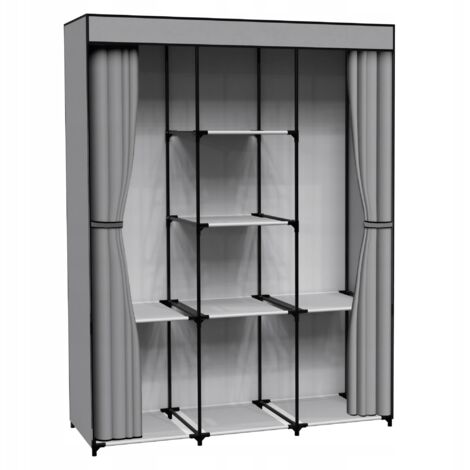 Armoire textile SONIA anthracite à 8 étagères avec rideau