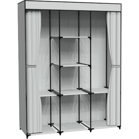 Armoire textile SONIA avec 8 étagères et un rideau gris